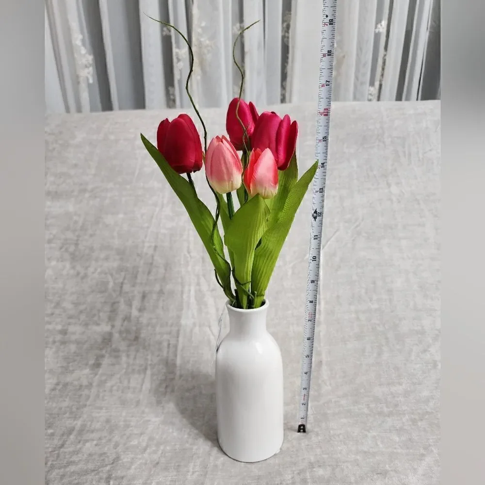 Rose Red Real Feel Tulip Arrangement in Glass Pot, 16